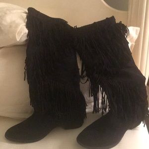 Suede Fringe Boots 9 1/2 Knee High